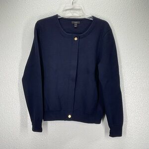 J. Crew Navy Cardigan with Gold Accents Merino Wool Blend Large